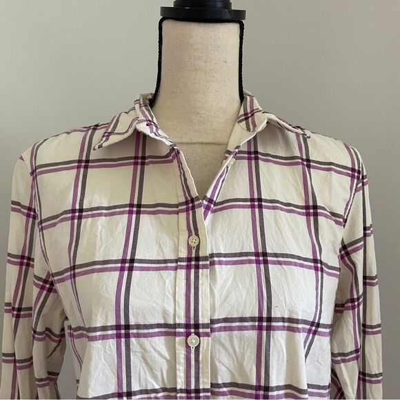 Banana Republic Plaid Dillon Button Down Shirt sz Small White Purple Western Top - Picture 5 of 11